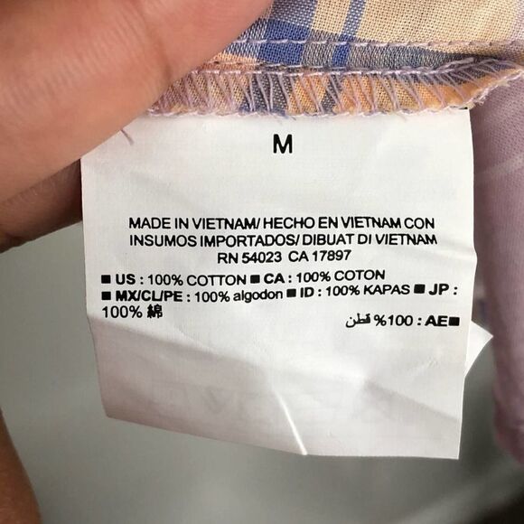 2/$30 Old Navy Pastel Pink Orange Plaid Peplum Top, M - Picture 5 of 7